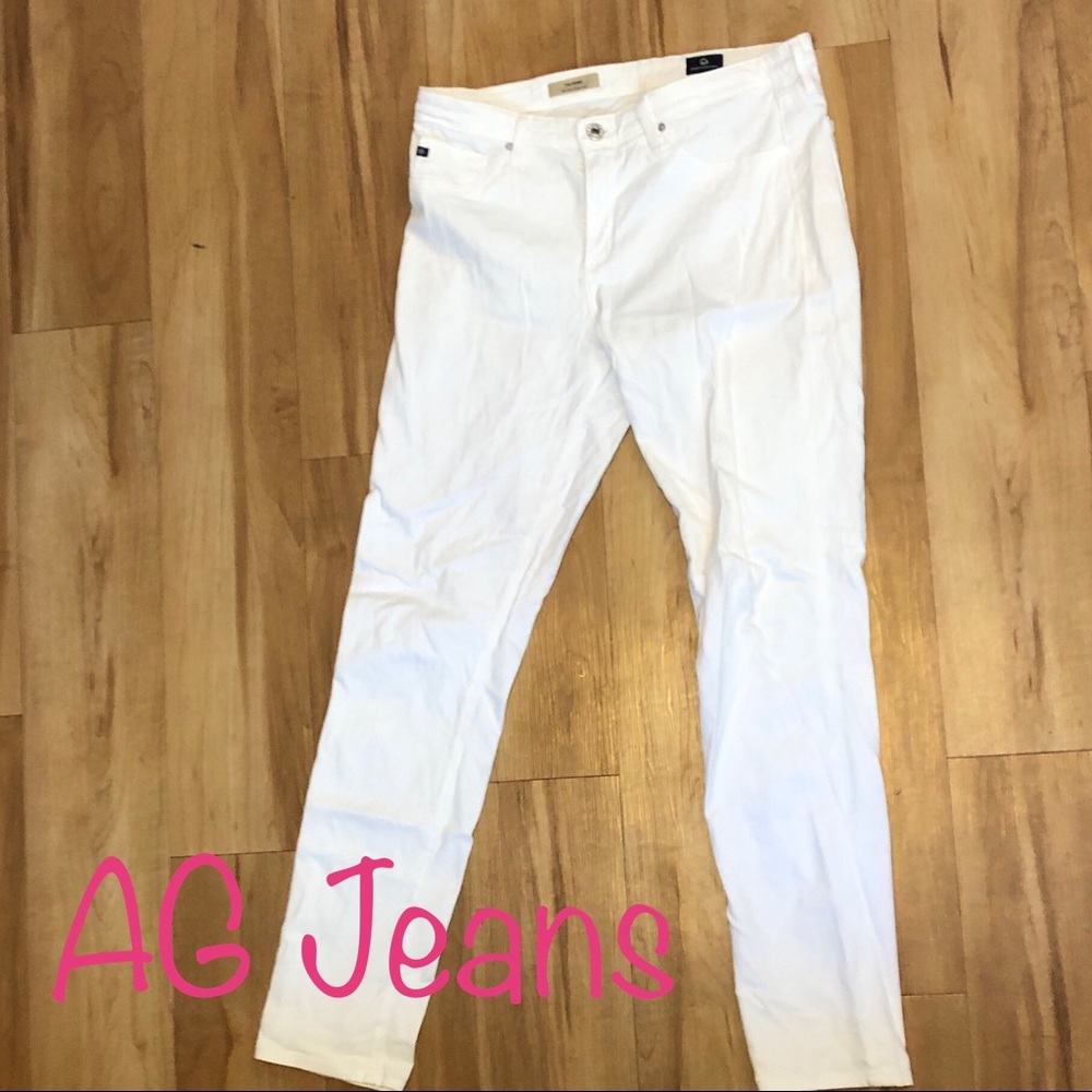 AG JEANS: White “The Prima” Mid Rise Cigarette Jn